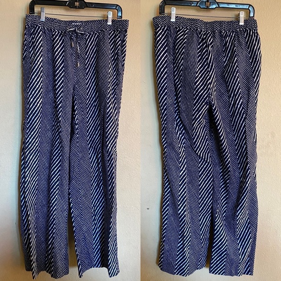 Michael Kors Navy Striped Wide-Leg Pants - Picture 3 of 5